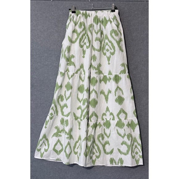 Seaspice Pants - Seaspice Resort Wear Pant S Green White Ikat Boho Tiered Peruvian Cotton NW1856